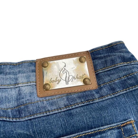 Y2K Baby Phat Low Waist Embroidered Dark Wash Flared Jeans Size 7 - Picture 4 of 6